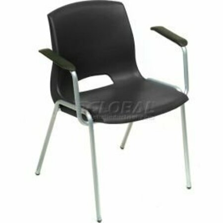 GLOBAL EQUIPMENT Interion Merion Collection Stacking Chair With Mid Back Fixed Arms, Plastic, Black 921397BK